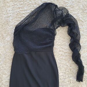 Asos Dress Black One Shoulder Mini LBD Lace Party Womens Size 4